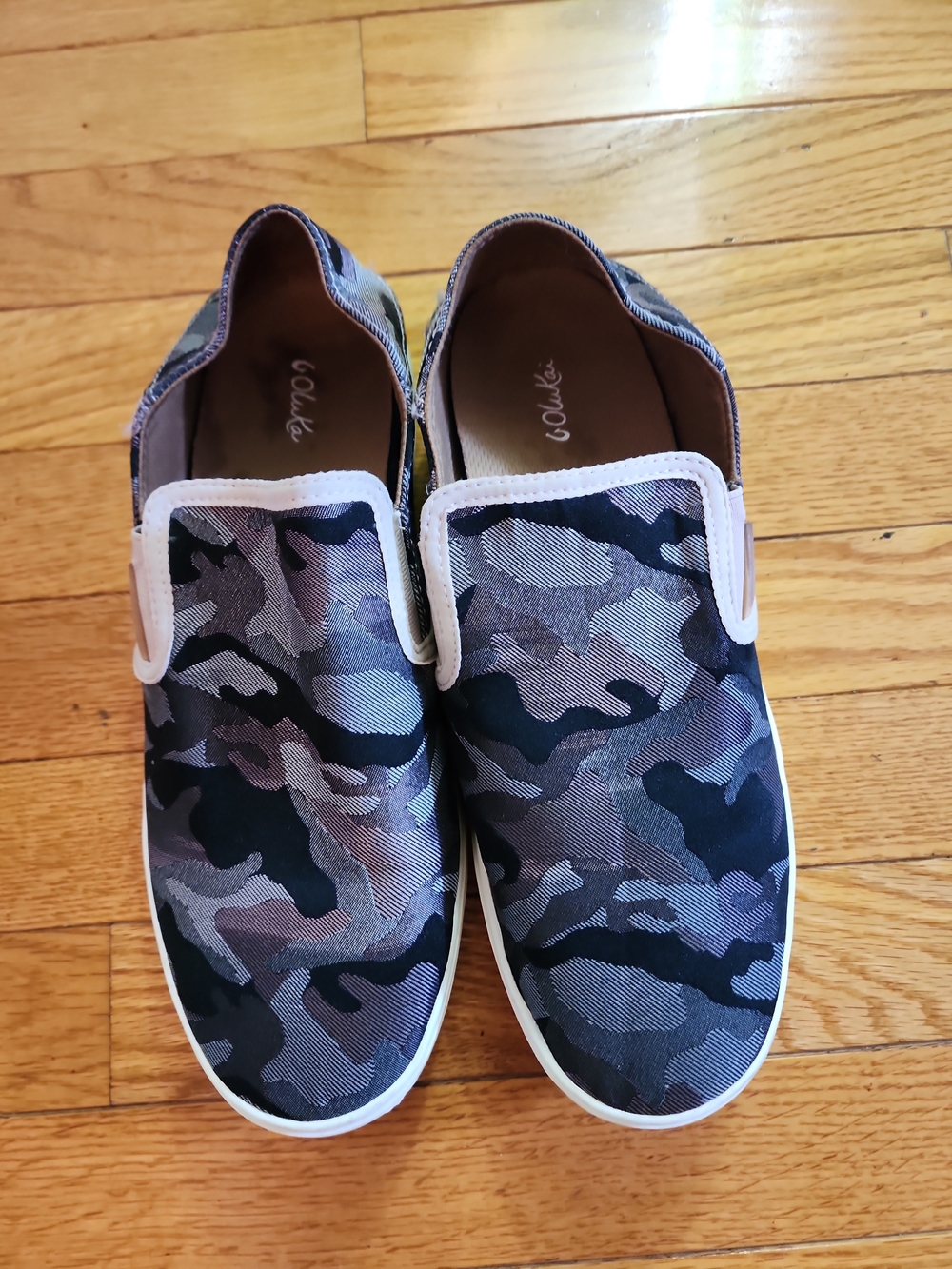 Olukai Pehuea Pa'i Slip-On Camo Sneakers in Black and Gray
